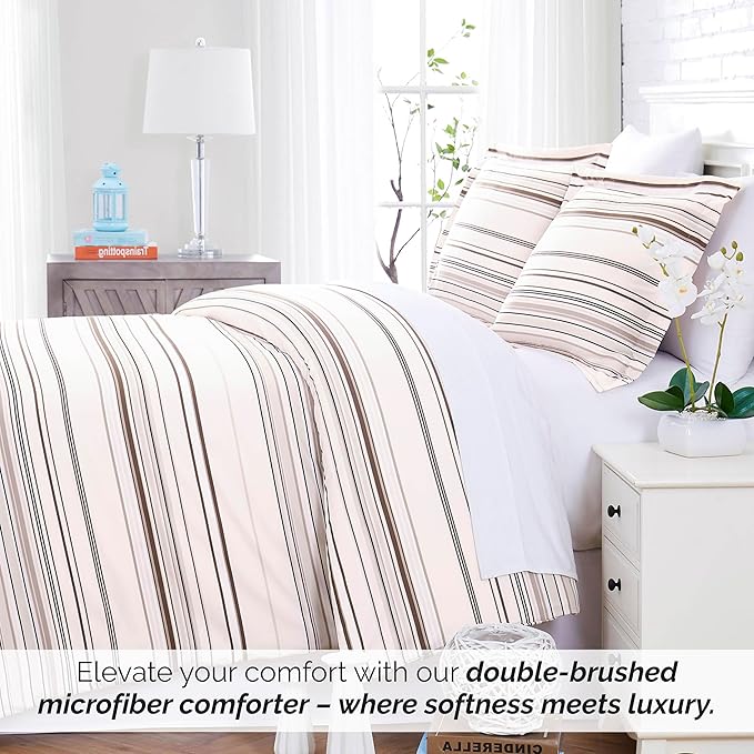 Southshore Fine Living, Inc. Twin Comforter Set, Down Alternative All-Season Striped Comforter with Matching Pillow Sham, Soft Coastal Bedspread for Twin or Twin XL Bed, Coastal Stripes Taupe - LeafyLoom