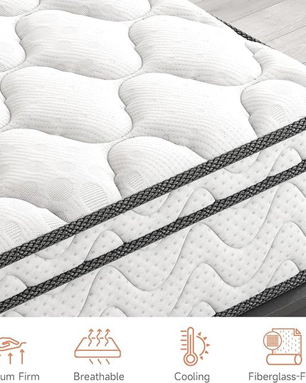 Vesgantti 12 Inch Multilayer Hybrid Twin XL Mattress - Multiple Sizes & Styles Available, Ergonomic Design with Breathable Foam and Pocket Spring/Medium Plush Feel - LeafyLoom