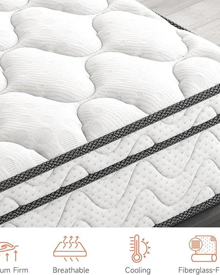Vesgantti Twin Mattress, 10 Inch Hybrid Twin Size Mattress in a Box, Single Bed Mattress with Memory Foam and Pocket Spring, Ergonomic Design & Pressure Relief, Medium Firm Feel, 39"*75"*10" - LeafyLoom