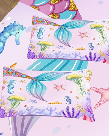NINENINE Girls Mermaid Bedding Set,Mermaid Tail Comforter Set,Twin Size Bedding Sets for Girls,Princess Toddler Bedding Sets for Girls with 1 Comforter 1 Pillowcase… - LeafyLoom