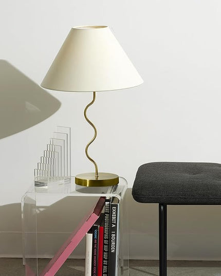Brightech Squiggle Desk Lamp – Tall LED Table Lamp for Bedroom, Living Room, Office – Boho Mid-Century Modern Bedside Table Lamp with A-Line Open Shade and LED Bulb – Gold/Antique Brass - LeafyLoom