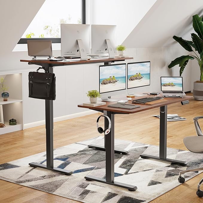 STARY Electric Memory Preset 48 x 24 Inches Adjustable Height Computer Workstation Sit Stand Home Office Desk with Splice Board, 4824, Rustic Brown/Black Frame - LeafyLoom