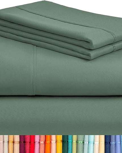 LuxClub Twin XL Sheets - Twin Bed Sheets for Boys and Girls, 4 PC Deep Pockets 18" Eco Friendly Wrinkle Free Kids Fitted Sheets Machine Washable Hotel Bedding Silky Soft - Tree Moss Green Twin XL - LeafyLoom