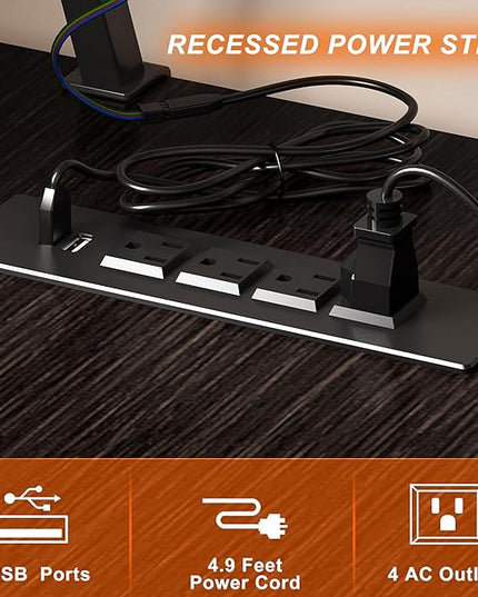 DlandHome Reversible L-Shaped Desk with Monitor Stand,LED Lighting Computer Desk with Power Outlets,Home Office Table Computer Workstation, Black - LeafyLoom