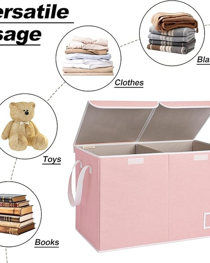 StorageWorks Toy Storage Organizer with Flip-Top Lids, Toy Bins for Living Room, Nursery Room, Playroom, Large Toy Box for Kids, Pink, 24 ¾"L x 13" W x 16" H - LeafyLoom