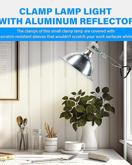 Simple Deluxe Clamp Lamp Light with Ceramic Base, 8.5 Inch Aluminum Reflector and 6 Feet Power Cord for Heat Lamp & Work Light, 2023 New Version - LeafyLoom