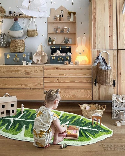 Leaf Kids Rug Green Bathroom Runner Rug Small Cute Bath Mat Nursery Boho Area Rug Non Slip Long Carpet for Bedroom Children Room Kitchen Monstera Plant Home Decor 20x47 inch - LeafyLoom