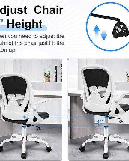Primy Office Chair Ergonomic Desk Chair with Adjustable Lumbar Support and Height, Swivel Breathable Desk Mesh Computer Chair with Flip up Armrests for Conference Room(White) - LeafyLoom