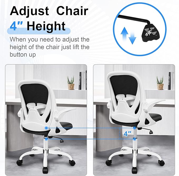 Primy Office Chair Ergonomic Desk Chair with Adjustable Lumbar Support and Height, Swivel Breathable Desk Mesh Computer Chair with Flip up Armrests for Conference Room(White) - LeafyLoom