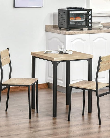 HOMCOM 3 Piece Dining Table Set for 2, Modern Kitchen Table and Chairs, Dining Room Set for Breakfast Nook, Small Space, Apartment, Space Saving, Light Wood Grain - LeafyLoom