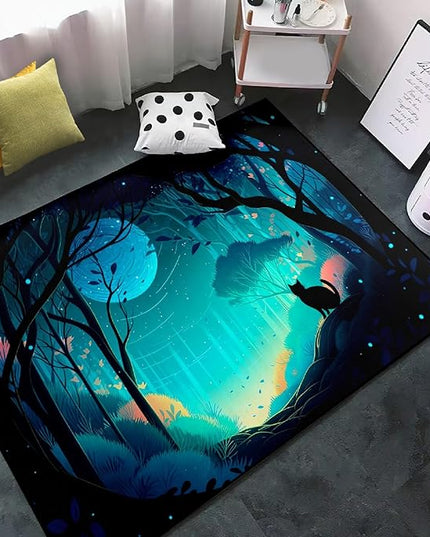 Cat Rug - Magic Black Cat Rug for Home Decor Moon Black Cat Rug for Boys Room Cat Door Mats Outdoor Entrance Forestscape Cat Rug, 3x5 Feet - LeafyLoom