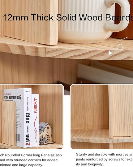 4 Tier Rotating Bookshelf 360 Display, Spinning Bookshelf Tower for Kids, Side Table, Floor Standing Bookcase Dtorage Rack, Circular Bookshelf Rotating for Living Room Study Room Office - LeafyLoom