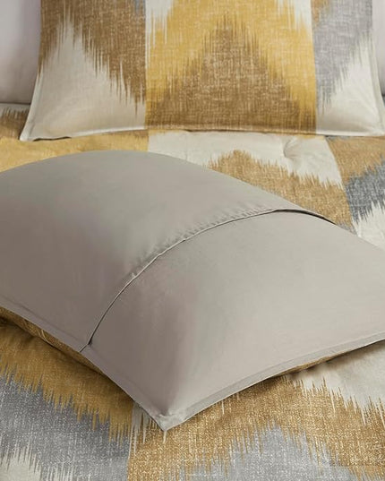 INK+IVY Queen Size Comforter Set, Cozy Cotton Comforter, All Season, Lightweight Comforter Queen Bed Set with 2 Matching Shams, Modern Cabin Lodge Ikat Chevron Design, Yellow Full/Queen 3 Piece - LeafyLoom
