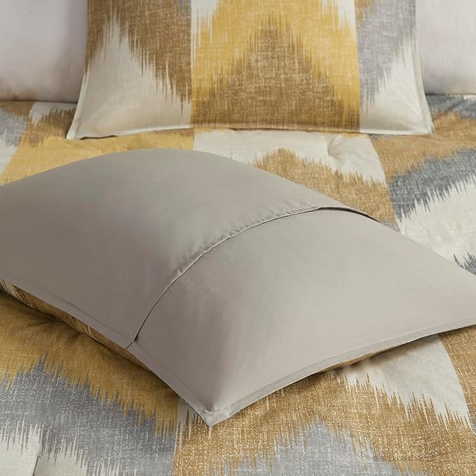 INK+IVY King Size Comforter Set, Cozy Cotton Comforter, All Season, Lightweight Comforter King Bed Set with 2 Matching Shams, Modern Cabin Lodge Ikat Chevron Design, Yellow King/Cal King 3 Piece - LeafyLoom