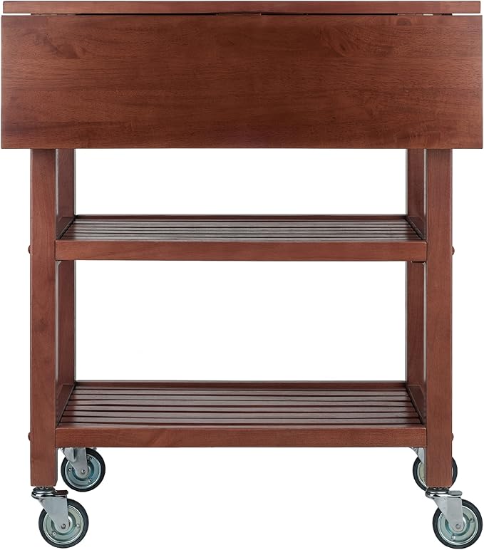 Winsome Wood Jonathan Kitchen Walnut Cart and Satori Walnut Stool - LeafyLoom