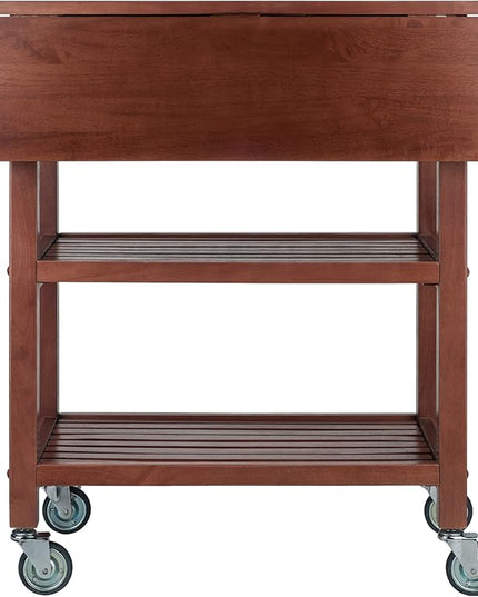 Winsome Wood Jonathan Kitchen Walnut Cart Albert Entertainment Kitchen Cart, Walnut - LeafyLoom