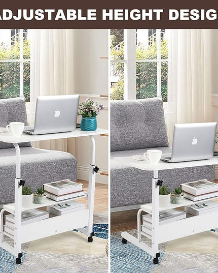Adjustable Home Office Desk Portable Study Computer Rolling Desk for Small Spaces Movable Sofa Side Table on Wheels Student Small Laptop Desk with Storage White Size 31x16 Inch - LeafyLoom