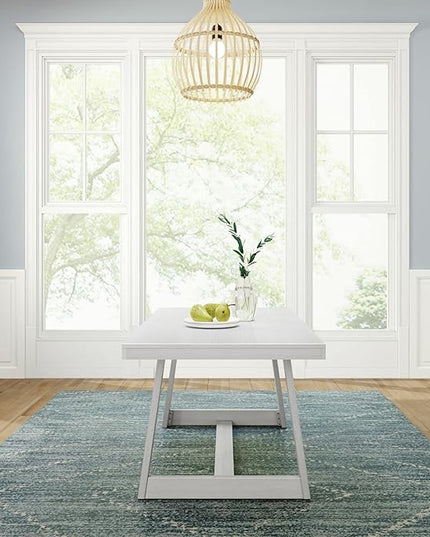 Plank+Beam 72 Inch Farmhouse Dining Table, Solid Wood Rustic Kitchen Table, Large Wooden Rectangular Dinner Table for Dining Room, Home Office, Living Room Furniture, Easy Assembly, White Wirebrush - LeafyLoom