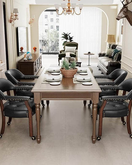 Large Dining Chairs with Casters and Arms, Rolling Dining Chairs with Wheels, Accent Game Chairs Boss Caption's Chairs, 26" D x 25.2" W x 31.5" H, Cherry Legs & Black SY-1533-BK - LeafyLoom
