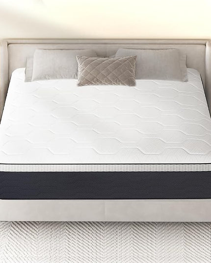 Queen Mattress 14 Inch, Queen Mattresses Hybrid Spring Mattress in a Box, Queen Size Foam Innerspring Mattress with Motion Isolation & Pressure Relief for Queen Bed Frames, Medium Soft, White Grey - LeafyLoom