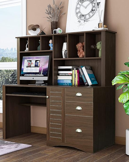 NicBex Laik-DW-00017-DX Desks, 59.06" W x 23.62" D x 57.68" H, Walnut - LeafyLoom