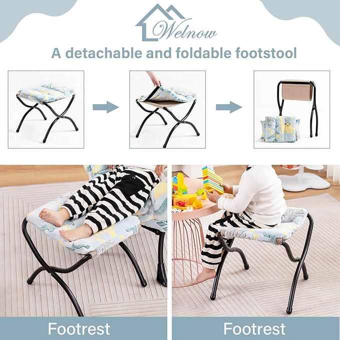 Welnow Toddler Kids Lazy Chair with Ottoman, Glow in The Dark Accent Comfy Lounge Children Armchair Couch with Removable Cover, Detachable Reading Chair with Footrest for Boy or Girl - LeafyLoom