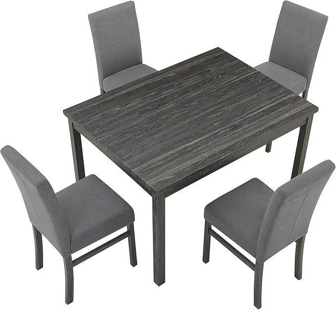 RITSU 5 Piece Kitchen Dining Set, Small Rectangular Table with Storage Shelf and 4 Upholstered Chairs, for Farmhouse, Apartment, Restaurant, Gray - LeafyLoom