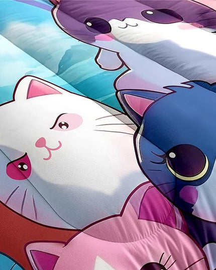 Cat Bedding Set Queen Size - Cute Girls Bedding Cat Comforter Set for Kids Teens Girls Cartoon Animal Print Cat Quilt Soft Breathable Kid Comforter Set, 1 Comforter 2 Pillowcase - LeafyLoom