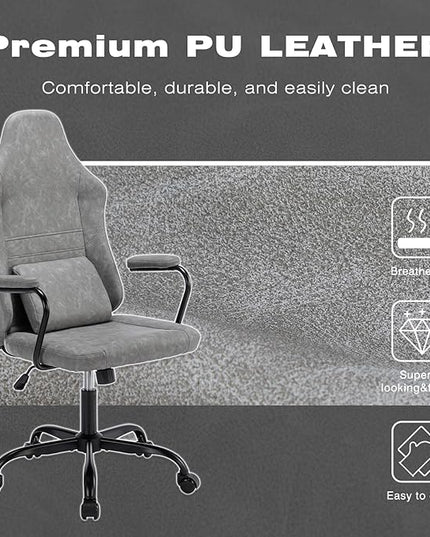 Executive Office Chair, Home Office Desk Chair, High Back PU Leather Desk Chair, 360° Swivel Computer Chair, Height Adjustable Tilt Vanity Task Chair for Office, Reading Meeting Room - LeafyLoom