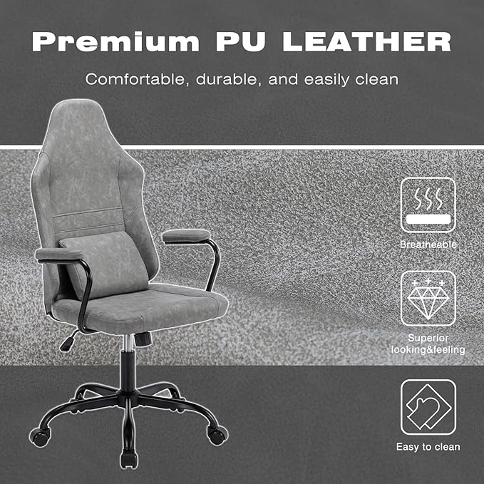 Executive Office Chair, Home Office Desk Chair, High Back PU Leather Desk Chair, 360° Swivel Computer Chair, Height Adjustable Tilt Vanity Task Chair for Office, Reading Meeting Room - LeafyLoom