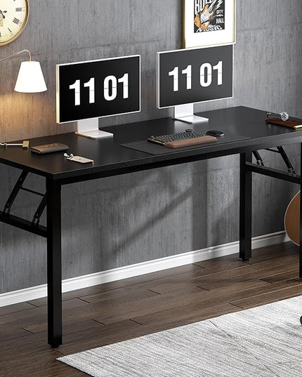 Need Computer Desk Office Desk 55 inches Folding Table with BIFMA Certification Computer Table Workstation No Install Needed, Black AC5CB-140X - LeafyLoom