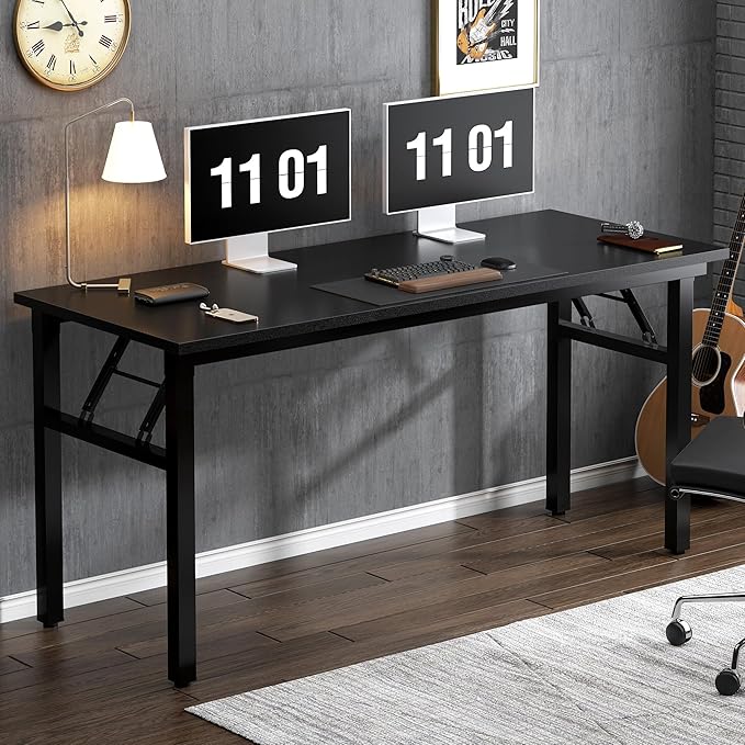 Need Computer Desk Office Desk 55 inches Folding Table with BIFMA Certification Computer Table Workstation No Install Needed, Black AC5CB-140X - LeafyLoom