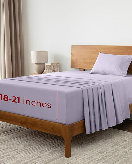 Mellanni Extra Deep Twin XL Sheets - 3 PC Iconic Collection Bedding Sheets & Pillowcases - Hotel Luxury, Ultra Soft, Cooling Bed Sheets - Extra Deep Pocket up to 21 inch (Twin Extra Long, Lavender) - LeafyLoom