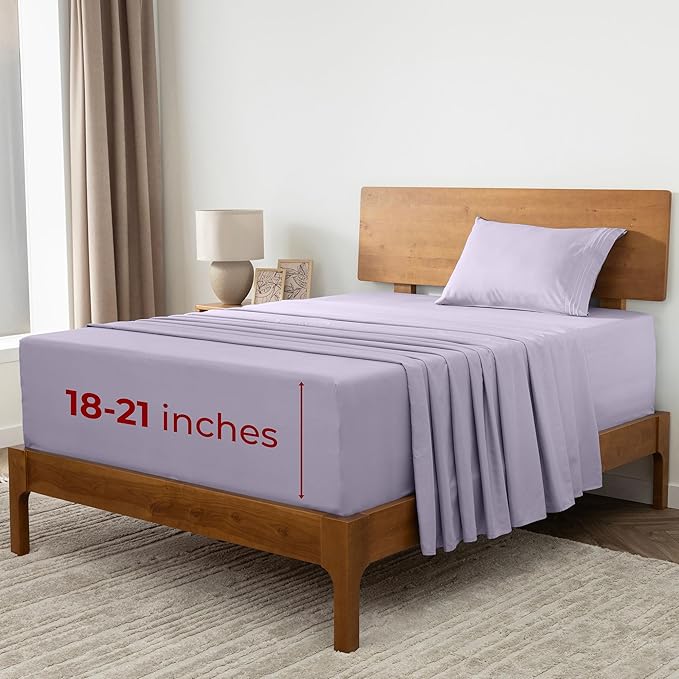 Mellanni Extra Deep Twin XL Sheets - 3 PC Iconic Collection Bedding Sheets & Pillowcases - Hotel Luxury, Ultra Soft, Cooling Bed Sheets - Extra Deep Pocket up to 21 inch (Twin Extra Long, Lavender) - LeafyLoom