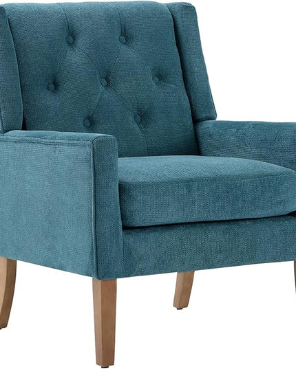 COLAMY Mid-Century Accent Chairs, Modern Wingback Living Room Chair, Upholstered Armchair with Button Tufted Back and Wood Legs for Bedroom/Office/Reading Spaces, Teal - LeafyLoom