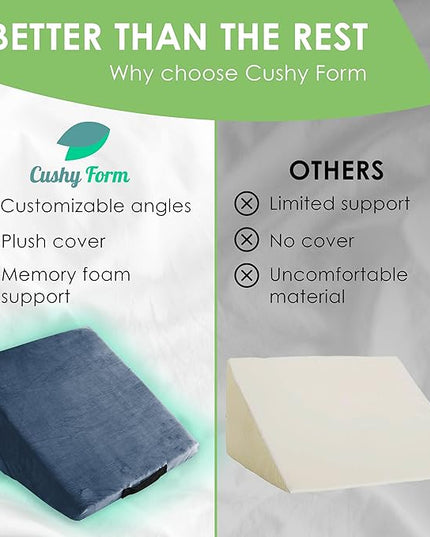 Cushy Form Wedge Pillow for Sleeping - 22 Inch Memory Foam Bed Wedge for Sleeping, Reading, Post Surgery & Leg Elevation - Triangle Pillow with Washable Cover - Blue - LeafyLoom