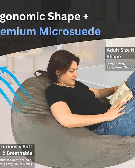 Bean Bag Chair Cover (No Filler) | Bird's Nest Shape | Adult Size | Microsuede | Stuffed Animal Storage for Kids Or Memory Foam| Double Stitched | Durable Zipper | Soft Premium - LeafyLoom