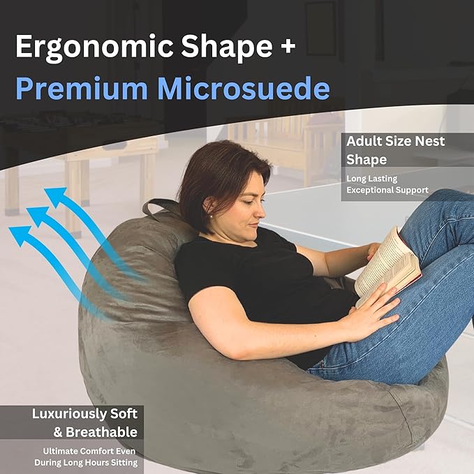 Bean Bag Chair Cover (No Filler) | Bird's Nest Shape | Adult Size | Microsuede | Stuffed Animal Storage for Kids Or Memory Foam| Double Stitched | Durable Zipper | Soft Premium - LeafyLoom