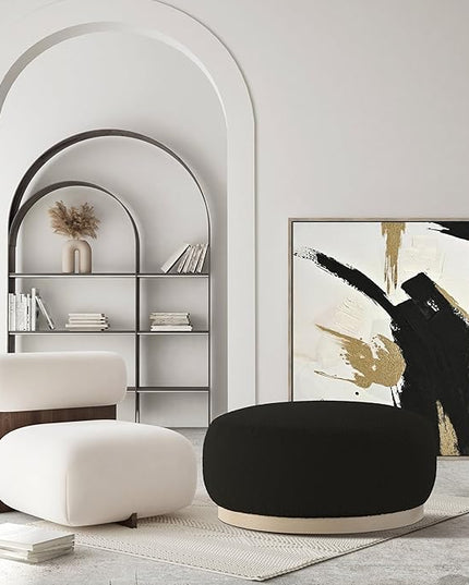 Round Ottoman Coffee Table, Modern Boucle Upholstered Center Table for Living Room Circle Accent Coffee Table for Bedroom Entryway Office - LeafyLoom