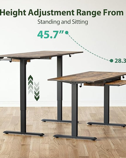 Height Adjustable Desk with Keyboard Tray, 48 x 24 Inches Electric Standing Desk, Stand up Computer Table with Memory Preset, Modern Lift Motorized Gaming Workstation, Rustic Brown - LeafyLoom