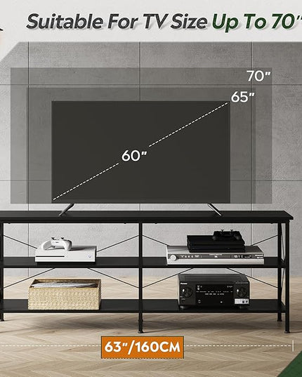 WLIVE TV Stand up to 70 Inch TV, 63" Entertainment Center, TV Media Console with 3-Tier Storage Shelves for Living Room and Bedroom, Black - LeafyLoom