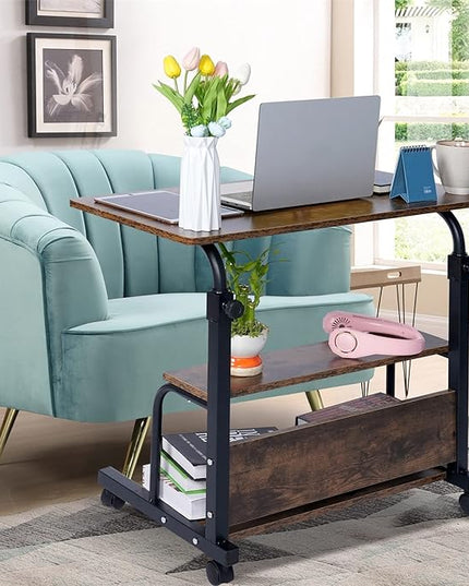 Portable Rolling Desk Adjustable Laptop Desk Small Standing Desk Home Office Desks for Small Spaces Table, 31.5" Rustic Uplift Study Desk Mobile Computer Work Desk on Wheels - LeafyLoom