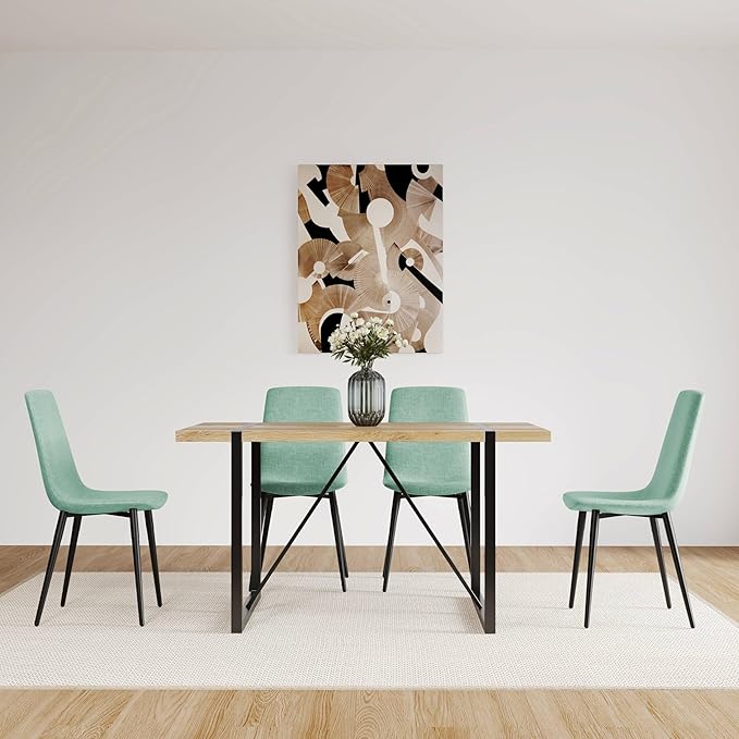 NicBex Dining Chairs Set of 4 Modern Upholstered Linen Dining Room Kitchen Chairs with Black Metal Legs,Side Chairs for Dining Room, Kitchen,Living Room, and Restaurants,Light Green - LeafyLoom