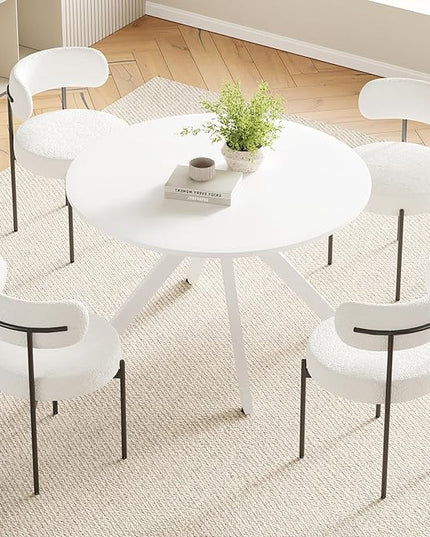 Farini White Dining Table for 4-6 Person,47" Round Wooden Dining Tabletop and Metal Frame for Home Kitchen Dining Desk (47 inch,120cm) - LeafyLoom
