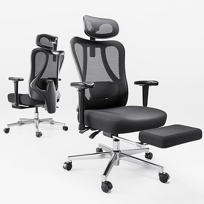 Hbada P3 Ergonomic Office Chair with 2D Adjustable Armrest, Office Chair with 2D Adjustable Lumbar Support, Computer Chair with Tilt Function, Desk Chair with Footrest Black - LeafyLoom