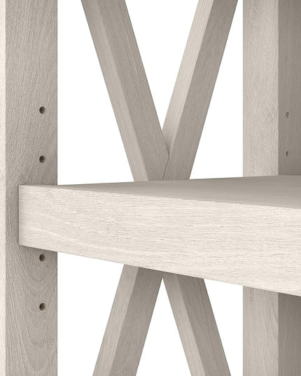 Bush Furniture Key West Bookcase Shelf in Linen White Oak | Farmhouse Bookshelf Display Cabinet for Library, Bedroom, Living Room, and Office - LeafyLoom