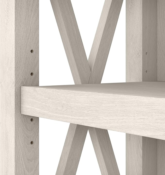 Bush Furniture Key West Bookcase Shelf in Linen White Oak | Farmhouse Bookshelf Display Cabinet for Library, Bedroom, Living Room, and Office - LeafyLoom