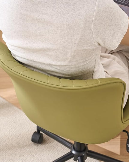 YOUNIKE Armless Office Chair Swivel Desk Chair with Wheels Upholstered Leather Task Computer Chair Adjustable Modern Rolling Gaming Chair Avocado Green Vanity Chair - LeafyLoom