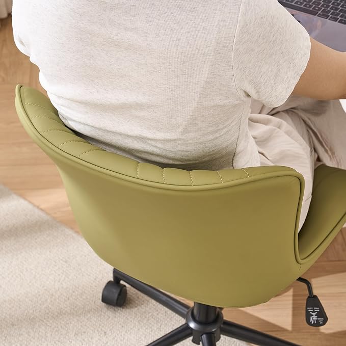 YOUNIKE Armless Office Chair Swivel Desk Chair with Wheels Upholstered Leather Task Computer Chair Adjustable Modern Rolling Gaming Chair Avocado Green Vanity Chair - LeafyLoom