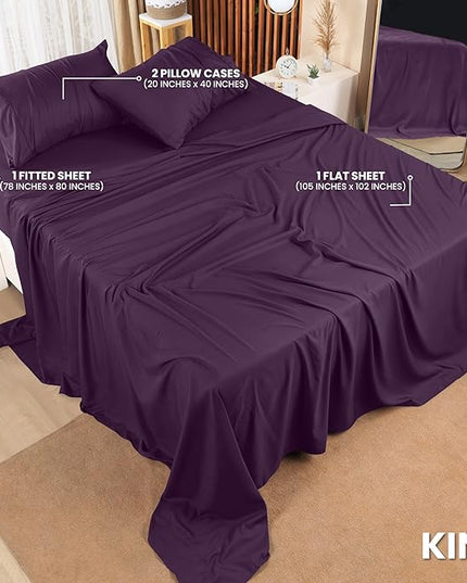 Utopia Bedding King Bed Sheets Set - 4 Piece Bedding - Brushed Microfiber - Shrinkage and Fade Resistant - Easy Care (King, Purple) - LeafyLoom